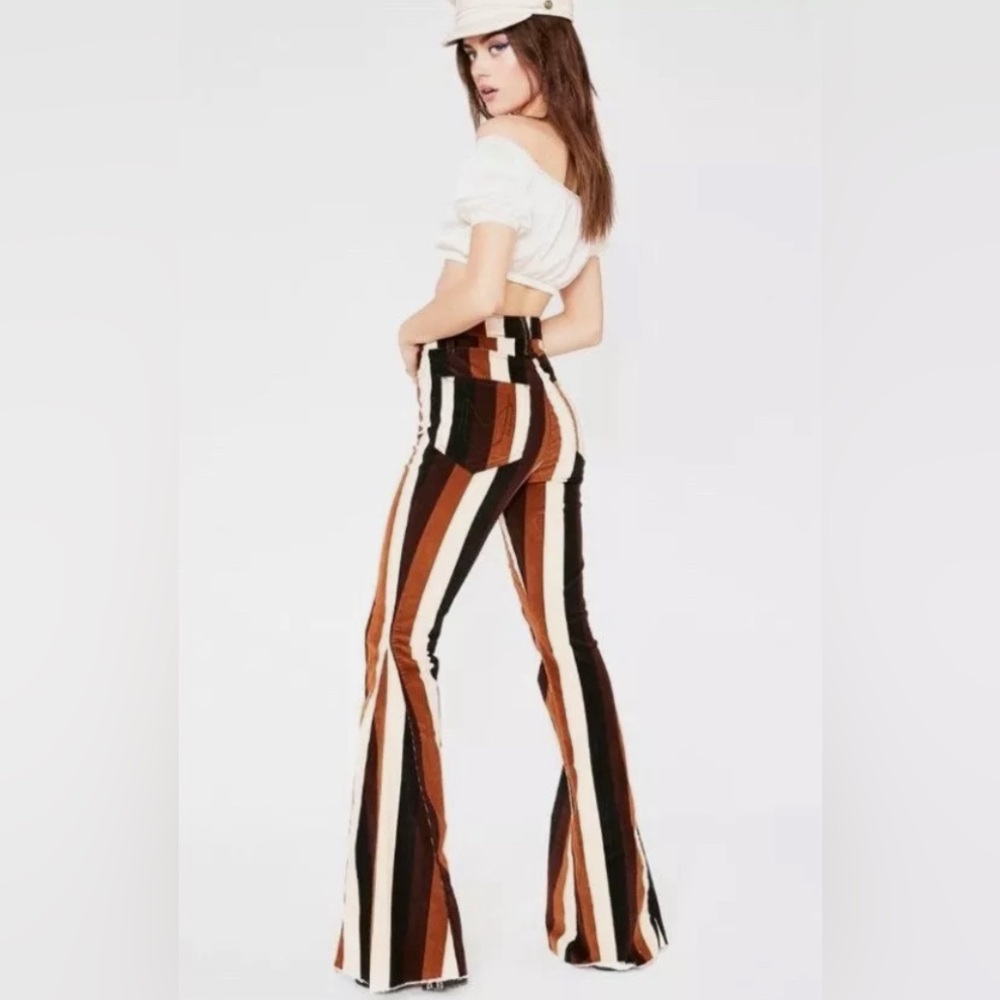 SMYM Stayin’ Alive Berkeley Bells Brown stripe corduroy cord flares 24 XS - Picture 2 of 8